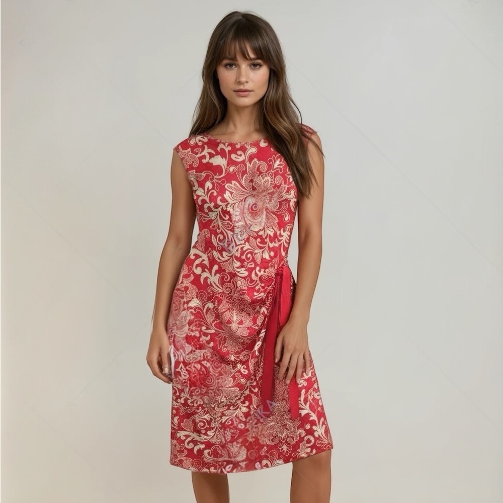 🔸Nina Leonard Red Floral Midi Dress NWOT